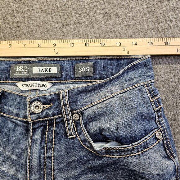 BKE Jake Straight Leg Jeans Mens Size 30S (30x29) Blue Faded Distress Stretch - Picture 8 of 11